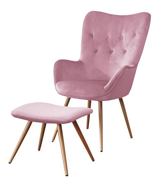 Fotel wypoczynkowy LC-022  velvet + podnóżek (różowy)